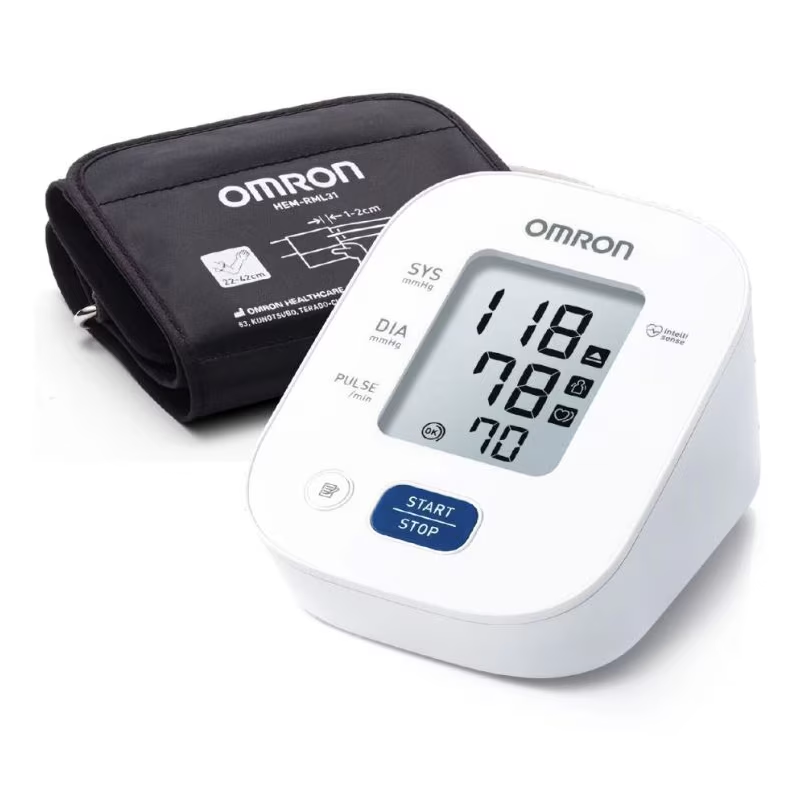 Tensiometru de brat complet automat Omron M2+, Tehnologie Intellisense, Aparat validat clinic, manseta mare 22-42 cm, Adaptor AC original Omron, Alb/Gri [1]