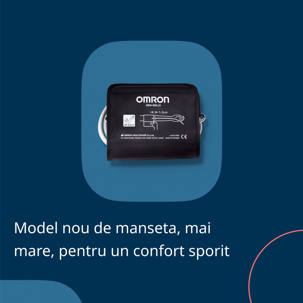 Tensiometru de brat complet automat Omron M2+, Tehnologie Intellisense, Aparat validat clinic, manseta mare 22-42 cm, Adaptor AC original Omron, Alb/Gri [3]