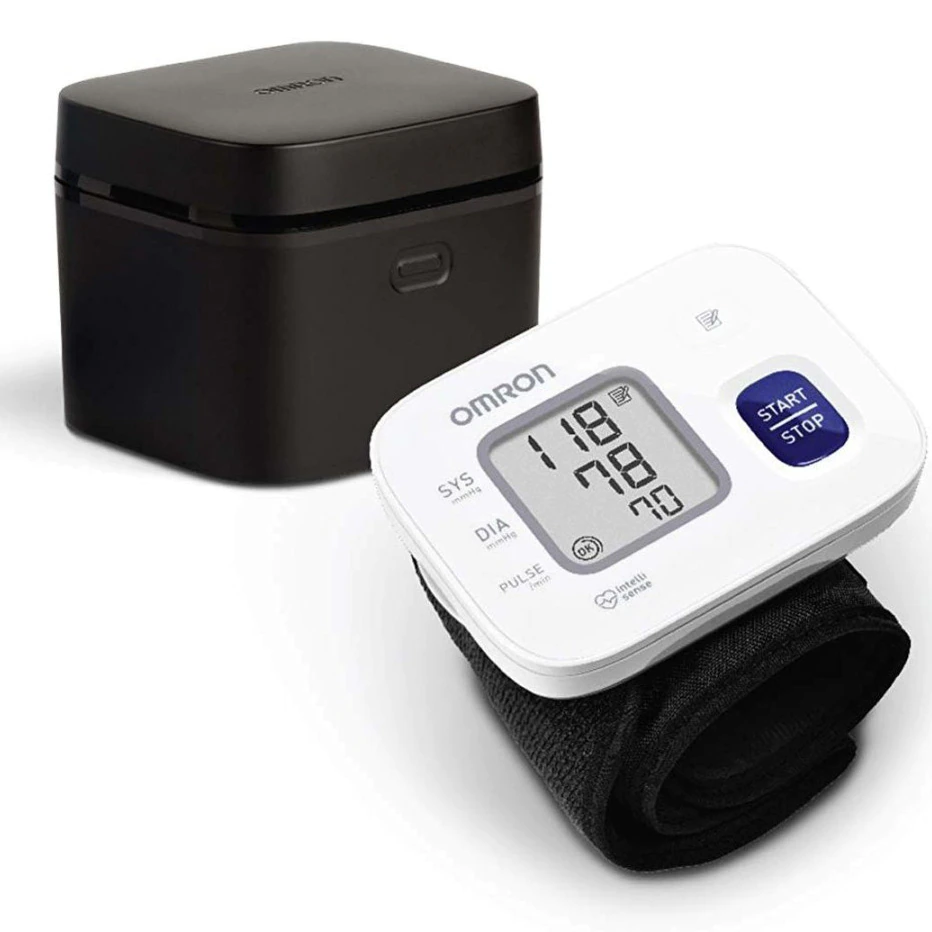 Tensiometru electronic de incheietura complet automat Omron RS2, validat clinic, Tehnologie Intellisense, Indicator pentru puls neregulat, Afisaj LCD, Carcasa de protectie, Alb [1]