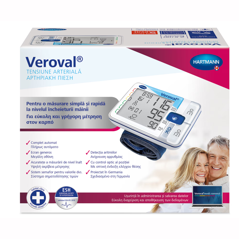 Tensiometru pentru incheietura Veroval, Detectie aritmie, Display XXL, 2 x 100 memorii, Alb [3]