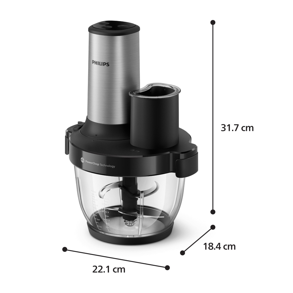 Tocator Philips HR1504/00, seria 5000, 3-1, 650 W, tehnologie PowerChop, 4 lame, capacitate bol 2l, 4 viteze, material exterior metal, material bol plastic, accesorii lama de feliare, lama de razuit s [3]