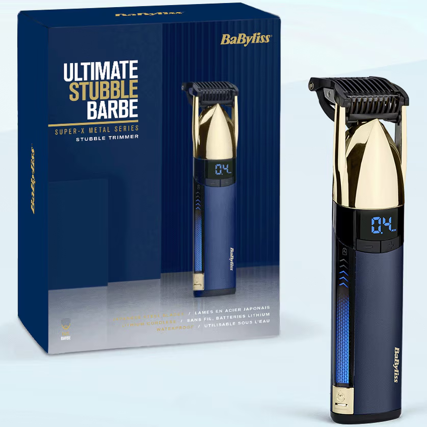 Trimmer BaByliss Super-X Metal Gold & Navy Stubble S992E, autonomie 90 min, ecran LED, lame din titan, motor High Torque ultra-performant, auriu/ albastru marin [1]