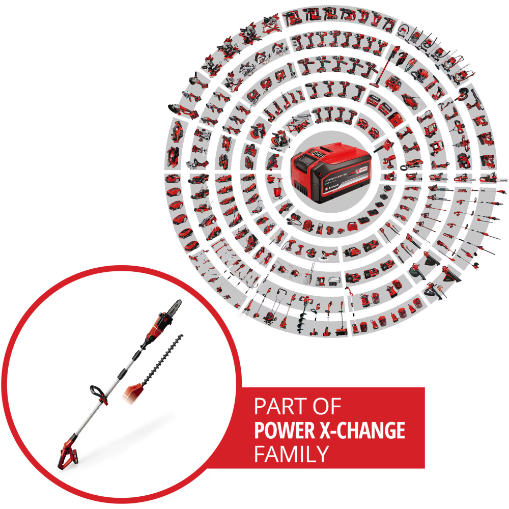 Unealta electrica pe acumulator multifunctionala 2 in 1 pentru gradina Einhell Power-X-Change GE-HC 18 Li T Kit, 18 V, fierastrau pentru crengi, foarfeca pentru gard viu, brat telescopic, contine: inc [2]