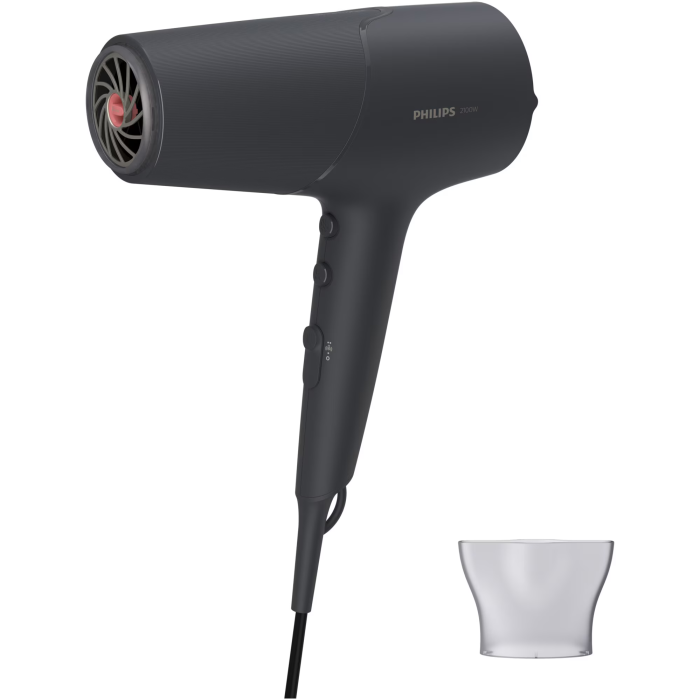 Uscator de par Philips BHD504/00, 2100W, tehnologie ThermoShield, ingrijire cu ioni, 2 setari de viteza, 3 setari de temperatura, cap de coafare 14 mm, Gri carbune metalizat [1]
