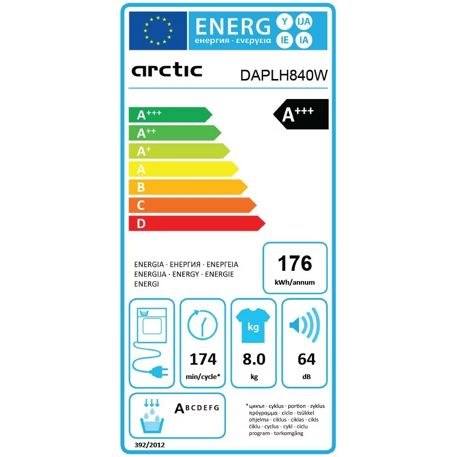 Uscator de rufe Arctic DAPLH840W, Pompa de caldura, 8 kg, 15 Programe, Silent Inverter motor, Clasa A+++, Alb [4]
