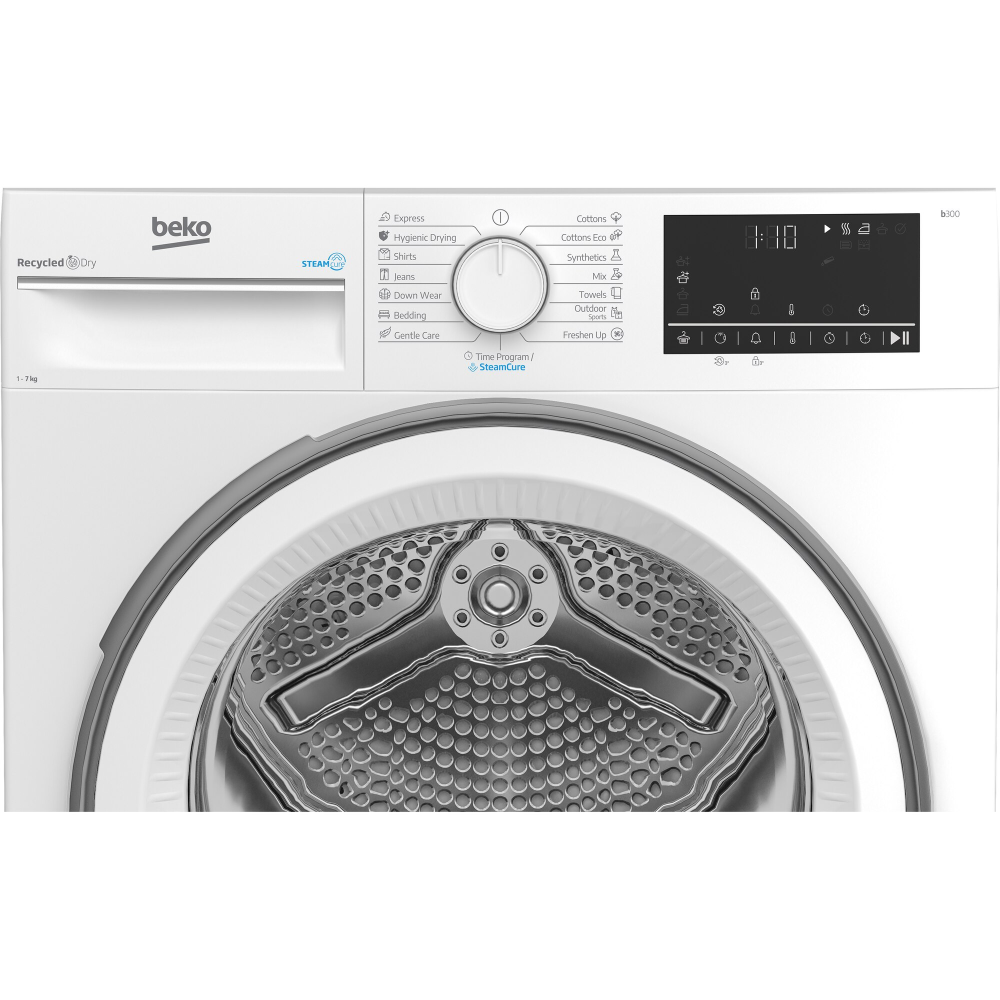 Uscator de rufe Beko B3T67230, 7 kg, Clasa D, Pompa de caldura, SteamCure, Hygienic Dry, Recycled Dry, Alb [4]