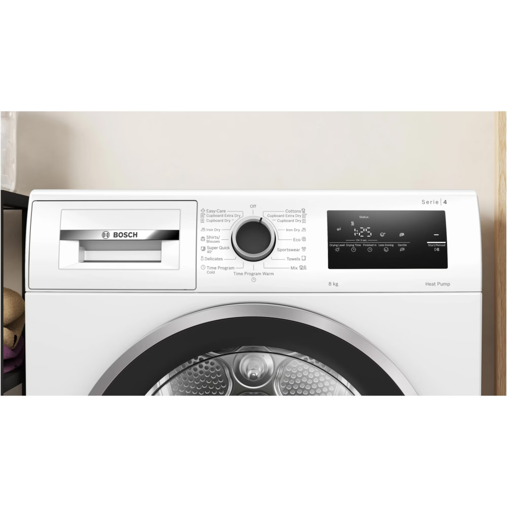 Uscator de rufe Bosch WTH8520BBY, Pompa de caldura, 8 kg, 15 programe, AutoDry Technology, AntiVibration, Filtru EasyClean, Clasa D, Alb/negru [2]