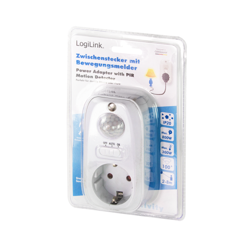 Adaptor priza LogiLink PA0248, senzor de miscare PIR detector zi/noapte, 1 priza, IP20, Alb [4]