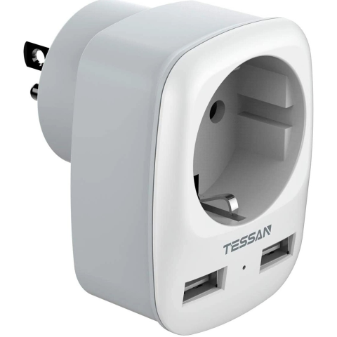 RESIGILATE - Adaptor priza Tessan TS-611, EU-US, 2xUSB-2.4A, 10 A, Alb