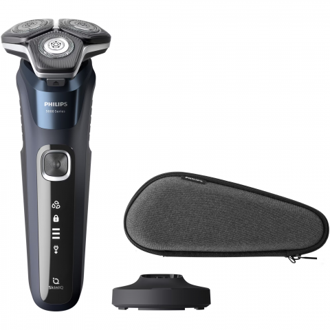 Aparate de Tuns si Ras - Aparat de barbierit PHILIPS Shaver Seria 5000 S5886/30, barbierit umed si uscat, tehnologie SkinIQ, fara fir, capete flexibile 360°, display LED, senzor Power Adapt, lame auto-ascutire