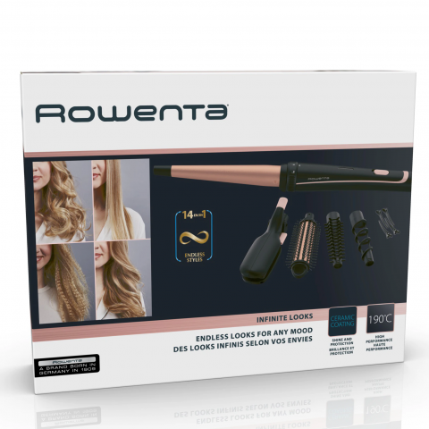 Aparat de coafat Rowenta CF4231F0, Infinite Looks 14 în 1, invelis ceramic, accesoriu conic pentru bucle, perie rotunda, negru/portocaliu [3]