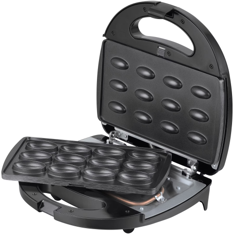 ELECTROCASNICE - RESIGILATE - Aparat de facut nuci Heinner Dessert Supreme HNM-750BKS, 750W, capacitate 12 bucati, placi detasabile cu învelis neaderent, indicator luminos, manere termoizolate, Negru