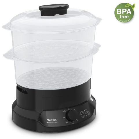 Aparat de gatit cu aburi Tefal MiniCompact VC139810,800W, 6L, preparare 2 retete simultan, 2 compartimente, timer 60 min, indicator nivel apa, negru [2]