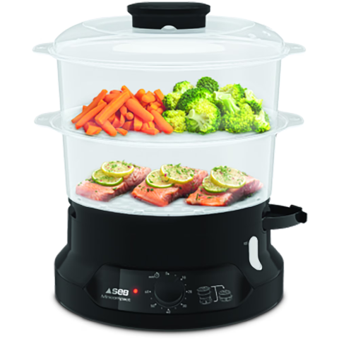 ELECTROCASNICE - RESIGILATE - Aparat de gatit cu aburi Tefal MiniCompact VC139810,800W, 6L, preparare 2 retete simultan, 2 compartimente, timer 60 min, indicator nivel apa, negru
