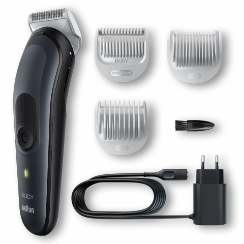 Aparat de ingrijire corporala Braun BG3340 cu Tehnologie Skinshield, 2 piepteni ficsi, 1 pieptene pentru zone sensibile, 1 incarcator, Negru/Gri [1]