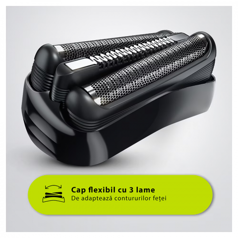 Aparat de ras Braun Series 3 300s, Wet&Dry, 3-Flex Blades, maner ergonomic, autonomie 30 min, Negru/Verde [2]