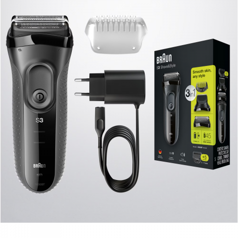 Aparat de ras electric Braun Series 3 3000BT ProSkin Wet&Dry, MicroComb, cap de tuns, 5 piepteni, Saculet de calatorie, Negru [2]