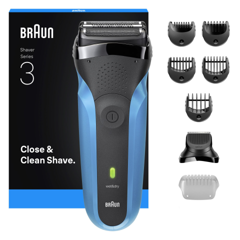 APARATE DE BARBIERIT - Aparat de ras electric Braun Series 3 310BT ProSkin Wet&Dry, MicroComb, cap de tuns, 5 piepteni, Negru/Albastru