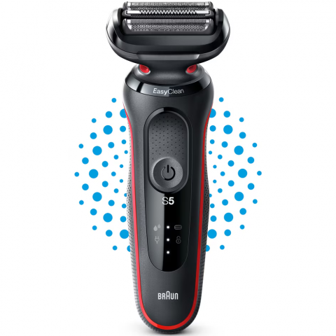 Aparat de ras electric Braun Series 5 51-R1000s Wet&Dry, AutoSense, Easy Clean, Easy Click, 3 elemente de taiere, Rosu/Negru [2]
