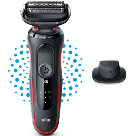 Aparat de ras electric Braun Series 5 51-R1200s Wet&Dry. AutoSense. Easy Clean. Easy Click. 3 elemente de taiere. 1 accesoriu pentru mustata si perciuni. Rosu/Negru [2]