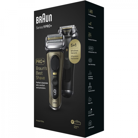 Aparat de ras electric Braun Series 9 PRO+ 9519s, ProLift Trimmer, SensoFlex, AutoSense, Sonic Technology, 40.000 de actiuni de taiere, 5 elemente de taiere, Suport de incarcare, Trusa de voiaj, Auriu [2]