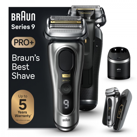 Aparate de Barbierit - Aparat de ras electric Braun Series 9 PRO+ 9577cc, ProLift Trimmer, SensoFlex, AutoSense, Sonic Technology, 40.000 de actiuni de taiere, 5 elemente de taiere, Statie Smart Care 6-in-1, Trusa de voiaj