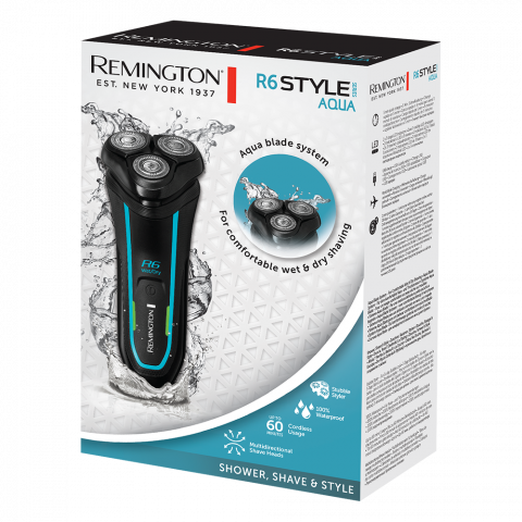 Aparate de Tuns si Ras - Aparat de ras electric, Remington, R6000 R6 StyleSer Aqua, timp de functionare 60 min, timp de incarcare 90 min, Negru/Albastru