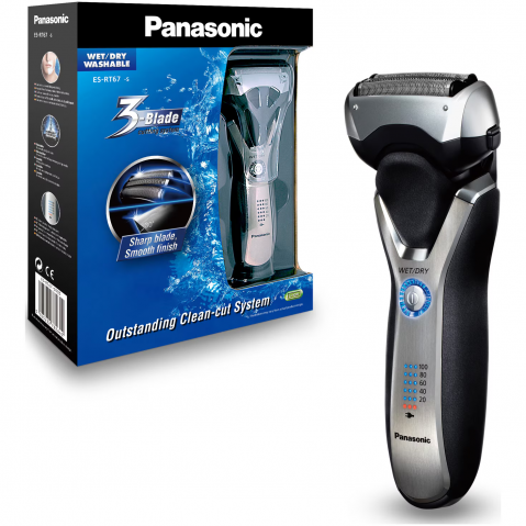 Aparate de Tuns si Ras - Aparat de ras Panasonic ES-RT67-S503, 3 lame, Umed/Uscat, Lavabil, LED, Argintiu