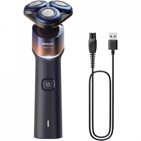 Aparat de ras PHILIPS Seria 5000 X5012/00, barbierit umed/uscat, tehnologie SkinProtect, capete flexibile 360, 50 de min, lame ComfortCut, Crom/Portocaliu [1]