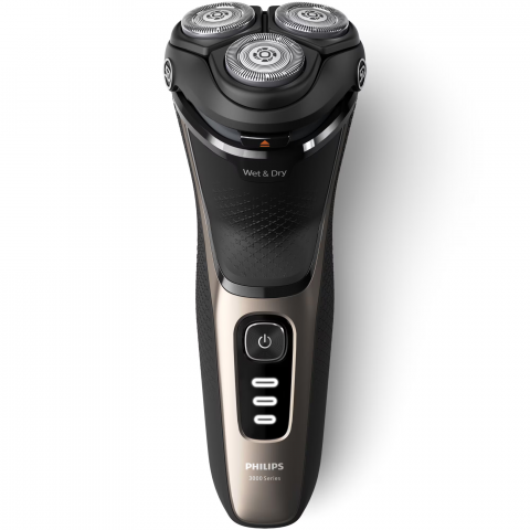 Aparat de ras PHILIPS Shaver Seria 3000 S3242/12, barbierit umed si uscat, fara fir, capete 5D pivotante si flexibile, lame autoascutire, 60 min, capac de protectie, Auriu cenusiu [2]