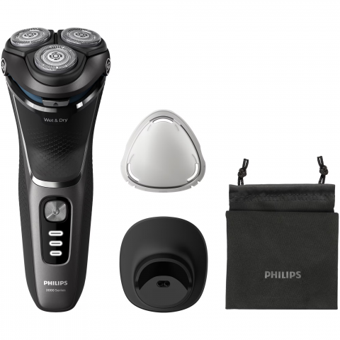 Aparate de Tuns si Ras - Aparat de ras PHILIPS Shaver Seria 3000 S3343/13, barbierit umed si uscat, fara fir, capete 5D pivotante si flexibile, lame autoascutire, 60 min, sistem de barbierire anticoroziune, capac de protectie