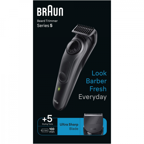 Aparat de tuns barba Braun Beard Trimmer BT5420, Wet&Dry, buton rotativ de precizie, 40 de setari pentru lungime, 1 mini-aparat de ras, 3 piepteni, autonomie 100 minute, Negru [2]