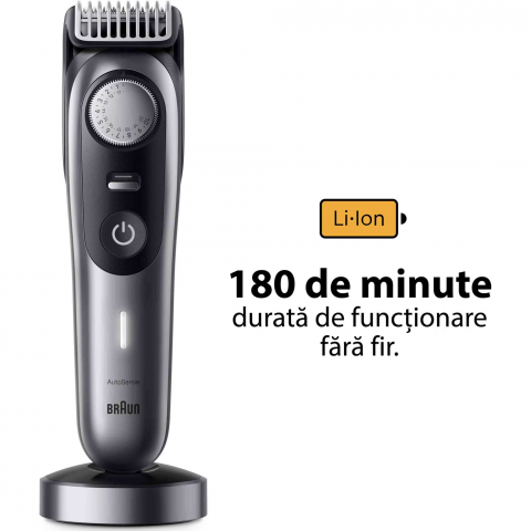Aparat de tuns barba Braun Beard Trimmer BT9441, Wet&Dry, buton rotativ de precizie, 40 de setari pentru lungime, 3 capete, 4 piepteni, 1 aparat de ras Gillette, autonomie 180 minute, Trusa de calator [2]
