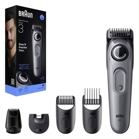 Aparat de tuns barba Braun Beard Trimmer Seria 3 BT3560, Lama ultra ascutita, +5 Accesorii de ingrijire: 3 Piepteni, 1 Mini cap de ras, 1 Perie de curatare, Rotita de precizie, 40 Setari de lungime, A [1]