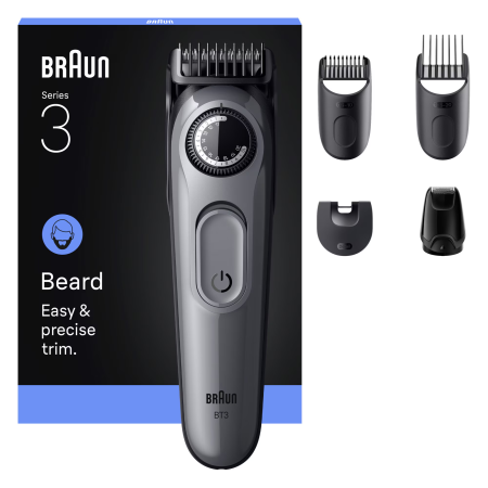 Aparate de Tuns si Ras - Aparat de tuns barba Braun Beard Trimmer Seria 3 BT3560, Lama ultra ascutita, +5 Accesorii de ingrijire: 3 Piepteni, 1 Mini cap de ras, 1 Perie de curatare, Rotita de precizie, 40 Setari de lungime, A