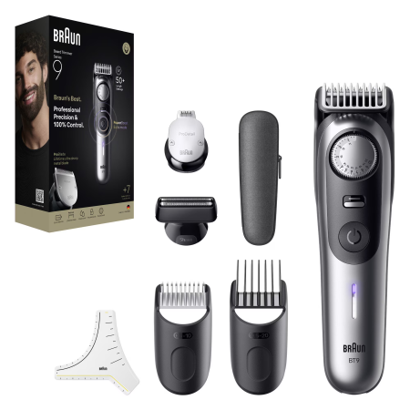 Aparat de tuns barba Braun Seria 9 BT9520, Lama ProBlade tehnologie AutoSense, Mod PowerBoost, Accesorii: 1 Capat ras PrecisionShave, 2 Piepteni, 1 sablon barba, 1 Cap pentru detaliere, 1 Cutie transp [1]