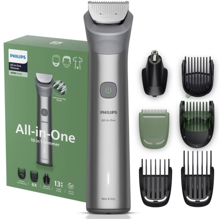 Aparate de Tuns si Ras - Aparat de tuns barba & parul de pe cap si corp 10in1 PHILIPS All-in-One MG5931/15, autonomie 120 min, 13 setari de lungime: 0,5-16 mm, trimmer atasabil pentru nas si urechi, piepteni pt fata, cap, cor
