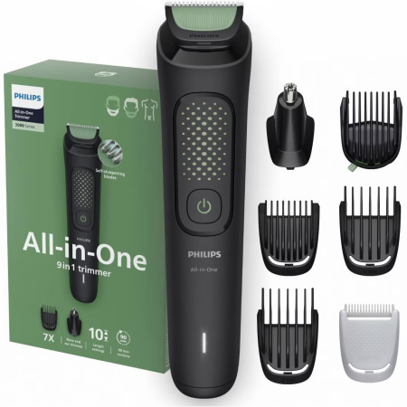 Aparate de Tuns si Ras - Aparat de tuns barba & parul de pe cap si corp 9in1 PHILIPS All-in-One MG3945/15, autonomie 90 min, 11 setari de lungime: 0,5-16 mm, trimmer atasabil pentru nas si urechi, piepteni pt fata, cap, corp,