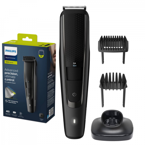Aparate de Tuns si Ras - Aparat de tuns barba PHILIPS BT5515/20, Lame din otel inoxidabil 0.4-20mm, utilizare cu si fara fir, 90 min, 2 piepteni, suport de incarcare, Negru