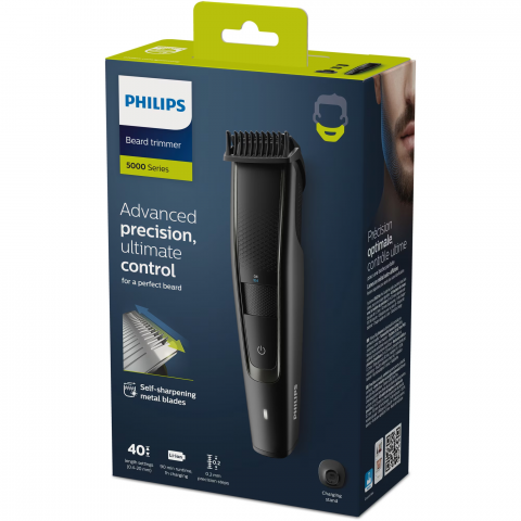 Aparat de tuns barba PHILIPS BT5515/20, Lame din otel inoxidabil 0.4-20mm, utilizare cu si fara fir, 90 min, 2 piepteni, suport de incarcare, Negru [2]