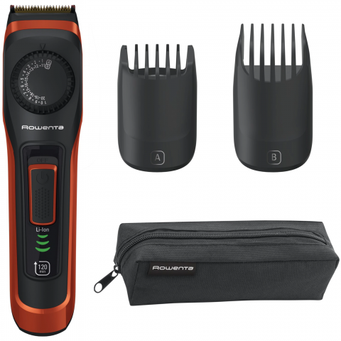 Aparate de Tuns si Ras - Aparat de tuns barba Rowenta Virtuo Style TN3800F4, 6500 rpm, autonomie 120 min, pieptene ajustabil, indicator LED baterie, tehnologie autoascutire, Gri/Portocaliu