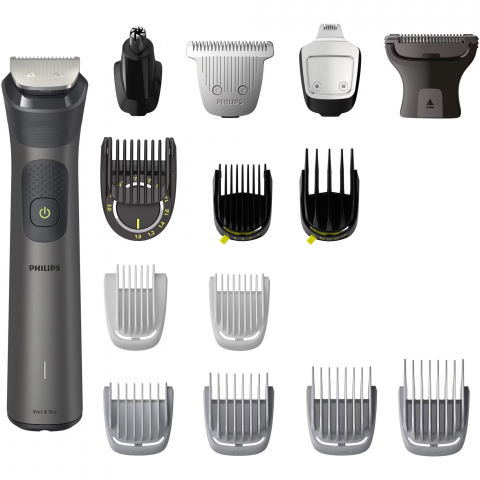 Aparat de tuns barba si parul 15 in 1 Philips Multigroom All in One MG7940/15, tehnologie BeardSense, lame din otel cu auto-ascutire, 22 setari de lungime, rezistent la apa, husa, Negru / Argintiu [1]