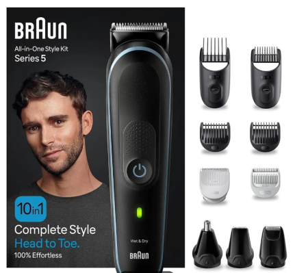 Aparate de Tuns si Ras - Aparat de tuns multifunctional 10 in 1 Braun MGK5445, Autonomie 100 minute, Trimmer pentru urechi si nas, Trimmer pentru detalii