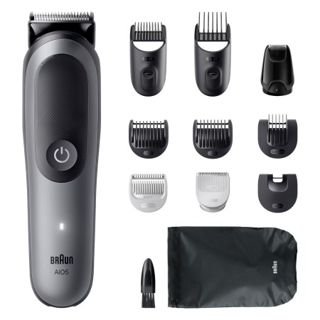 Aparat de tuns multifunctional Braun All-in-One Seria 5 AIO5560, 11-in-1, Lama ultra ascutita, 7 Piepteni, 1 Mini Cap de ras, 1 Cap tuns SkinGuard, 1 Perie de curatare, 1 Saculet, AquaGrip pentru cont [2]