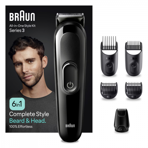 APARATE DE TUNS SI RAS - Aparat de tuns multifunctional Braun MGK3410, Wet&Dry, 6-in-1, 4 piepteni, 1 mini aparat de ras, autonomie 50 minute, Negru