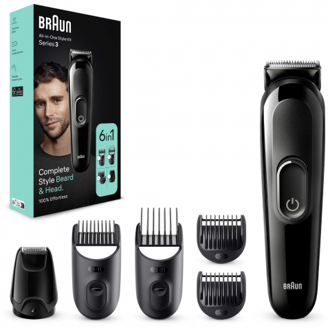 Aparat de tuns multifunctional Braun MGK3410, Wet&Dry, 6-in-1, 4 piepteni, 1 mini aparat de ras, autonomie 50 minute, Negru [1]