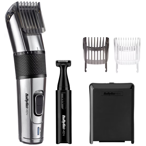 Aparate de Tuns si Ras - Aparat de tuns parul si aranjat barba BaByliss Carbon Steel Hair Clipper, 2 accesorii E977E