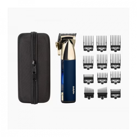 Aparat de tuns parul Super-X Metal BaByliss E992E , 12 Accesorii, 3 ore, 1,5-25mm , 10 pozitii, Otel Japonez,Husa, Auriu-Albastru Marin [1]
