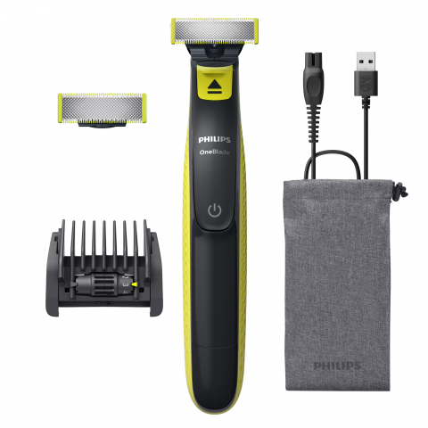 Aparat hibrid de barbierit si tuns barba PHILIPS OneBlade QP2724/30, pieptene reglabil 5 in 1, reincarcabil, umed si uscat, 45 min, USB-A, husa, capac de protectie, lama inlocuibila suplimentara, Verd [0]