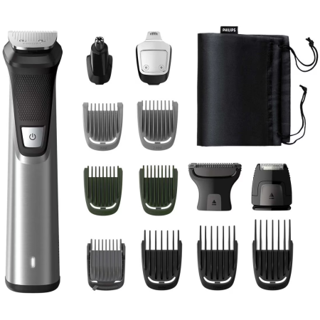 Aparate de Tuns si Ras - Aparat multifunctional PHILIPS Multigroom Series 7000 MG7745/15, Tehnologie DualCut, 14 instrumente, Autonomie 3 ore, Negru/Argintiu